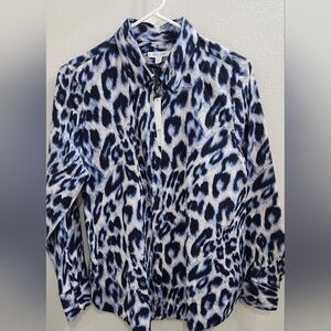 Chico's Blue and White Leopard Print Button-up Blouse